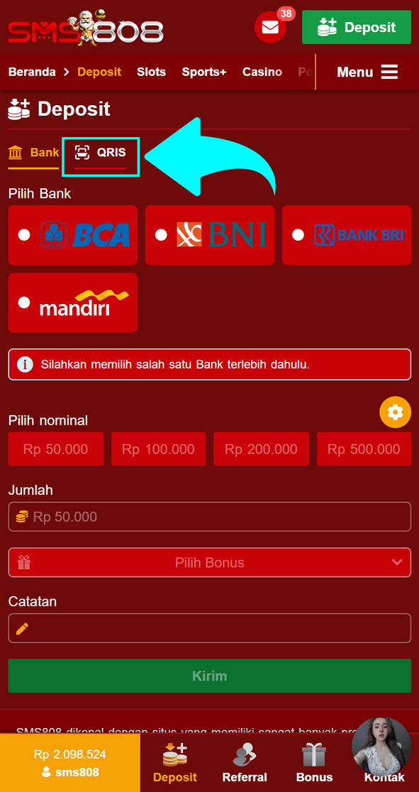 Cara deposit QRIS di SMS808